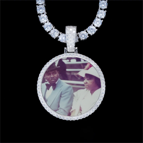 925S & VVS Moissanite 3D Circle Custom Picture Pendant