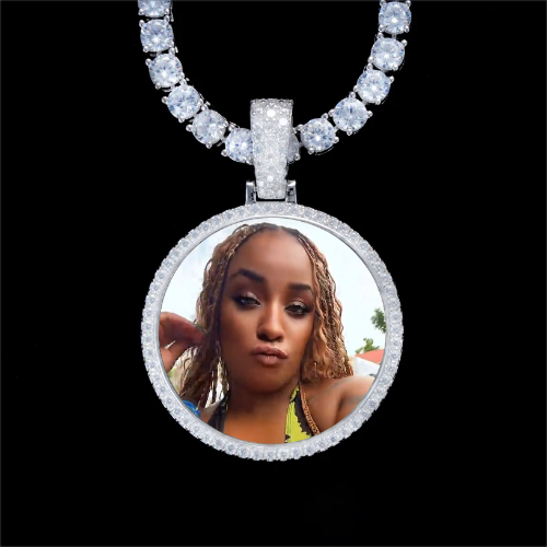 925S & VVS Moissanite 3D Circle Custom Picture Pendant