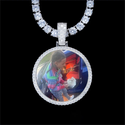 925S & VVS Moissanite 3D Circle Custom Picture Pendant
