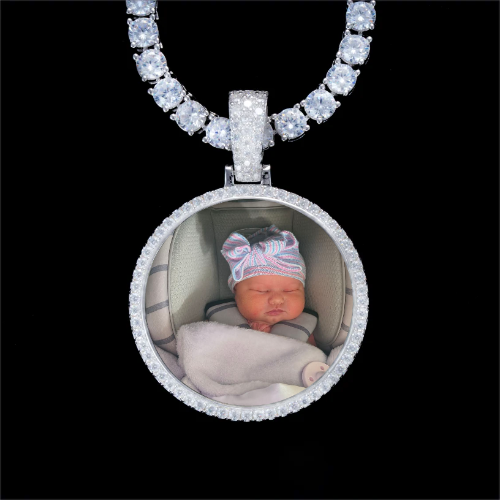 925S & VVS Moissanite 3D Circle Custom Picture Pendant