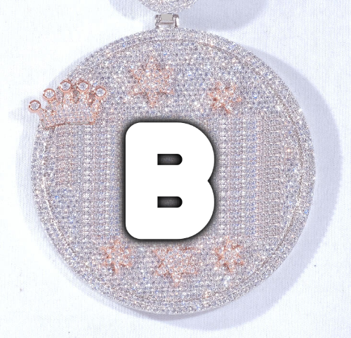 CUSTOM LETTER NECKLACE 3D BIG CROWN DISC