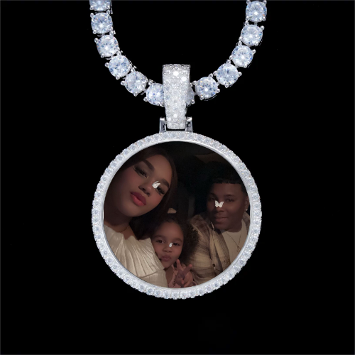 925S & VVS Moissanite 3D Circle Custom Picture Pendant