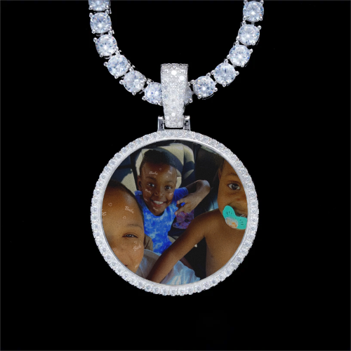 925S & VVS Moissanite 3D Circle Custom Picture Pendant