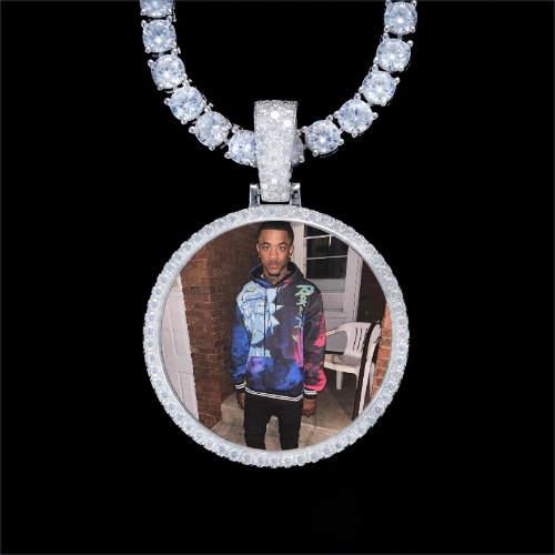 925S & VVS Moissanite 3D Circle Custom Picture Pendant