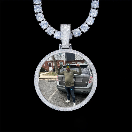 925S & VVS Moissanite 3D Circle Custom Picture Pendant