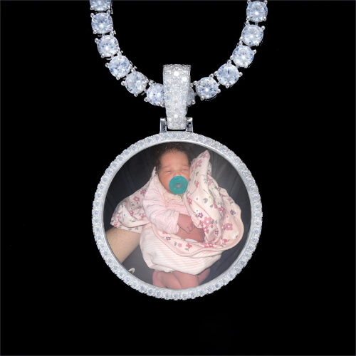 925S & VVS Moissanite 3D Circle Custom Picture Pendant