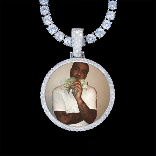 925S & VVS Moissanite 3D Circle Custom Picture Pendant