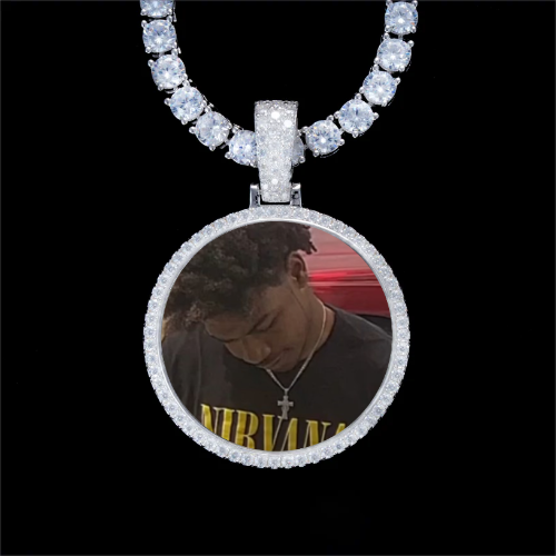 925S & VVS Moissanite 3D Circle Custom Picture Pendant