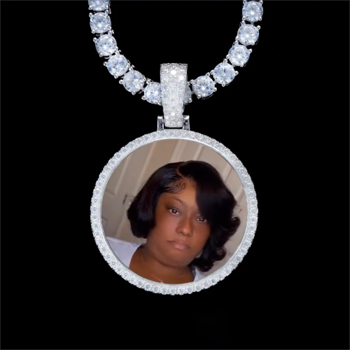 925S & VVS Moissanite 3D Circle Custom Picture Pendant