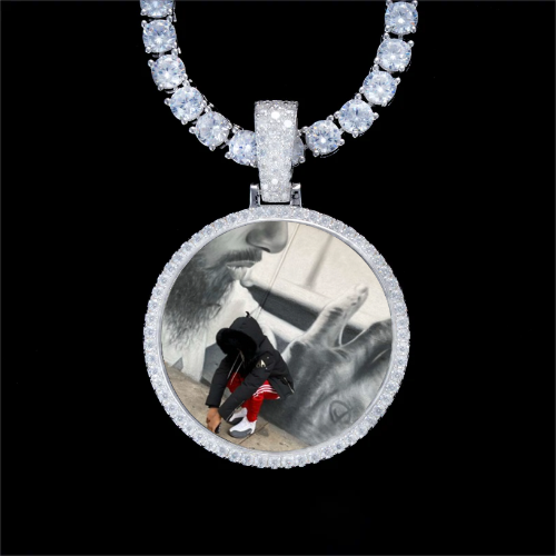 925S & VVS Moissanite 3D Circle Custom Picture Pendant
