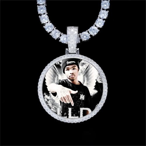 925S & VVS Moissanite 3D Circle Custom Picture Pendant