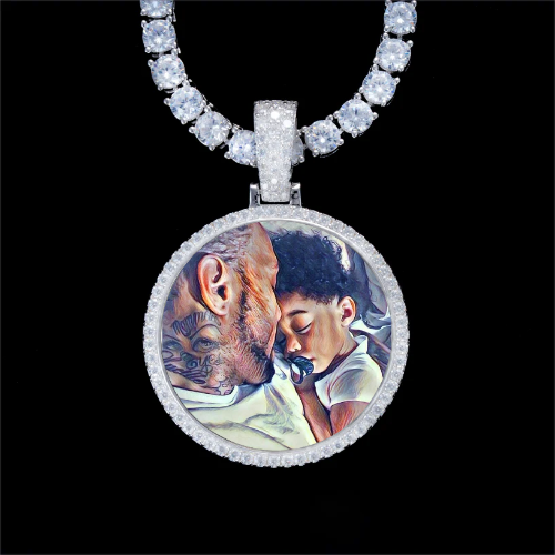 925S & VVS Moissanite 3D Circle Custom Picture Pendant