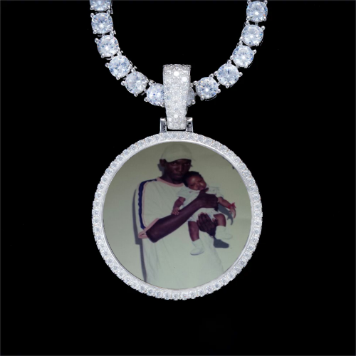 925S & VVS Moissanite 3D Circle Custom Picture Pendant