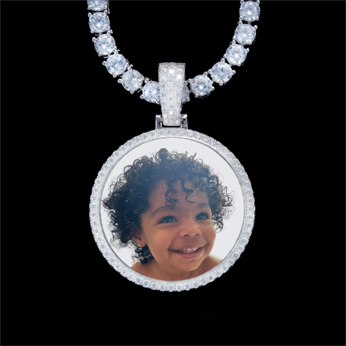 925S & VVS Moissanite 3D Circle Custom Picture Pendant