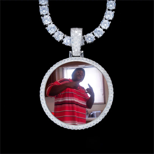 925S & VVS Moissanite 3D Circle Custom Picture Pendant