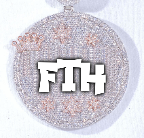 CUSTOM LETTER NECKLACE 3D BIG CROWN DISC