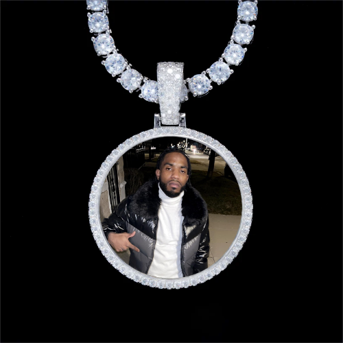 925S & VVS Moissanite 3D Circle Custom Picture Pendant