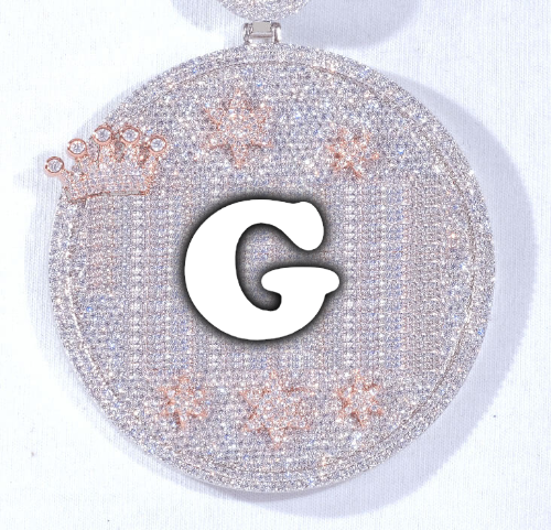CUSTOM LETTER NECKLACE 3D BIG CROWN DISC