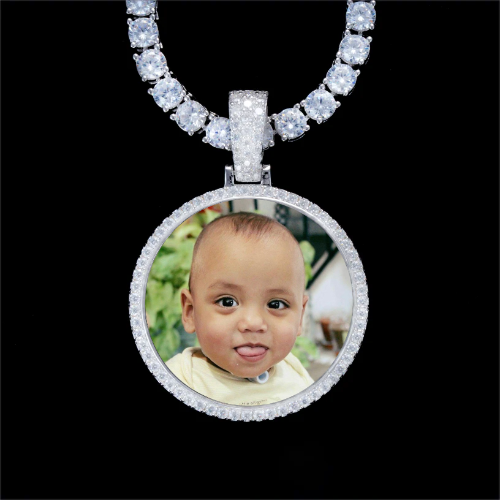 925S & VVS Moissanite 3D Circle Custom Picture Pendant