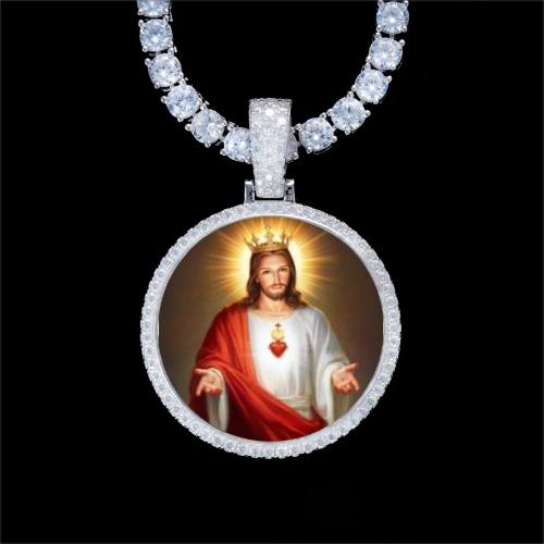 925S & VVS Moissanite 3D Circle Custom Picture Pendant