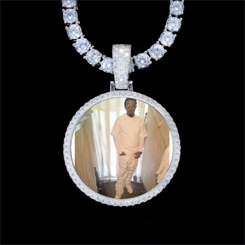 925S & VVS Moissanite 3D Circle Custom Picture Pendant