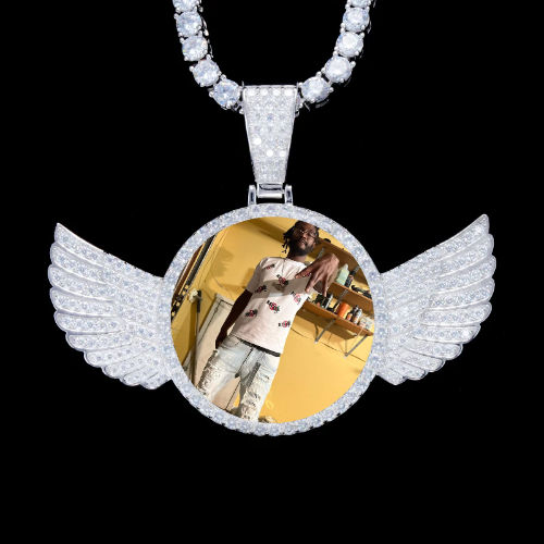 925S & VVS Moissanite 3D Wing Custom Picture Pendant