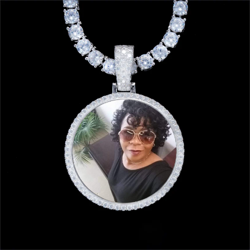 925S & VVS Moissanite 3D Circle Custom Picture Pendant
