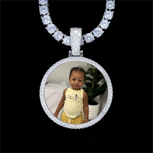 925S & VVS Moissanite 3D Circle Custom Picture Pendant