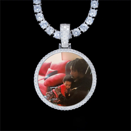 925S & VVS Moissanite 3D Circle Custom Picture Pendant