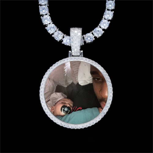 925S & VVS Moissanite 3D Circle Custom Picture Pendant