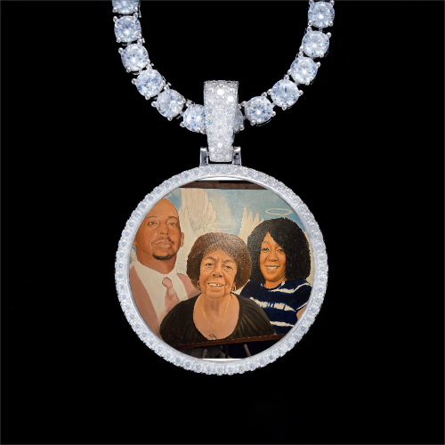 925S & VVS Moissanite 3D Circle Custom Picture Pendant