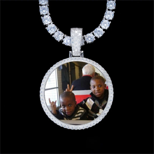 925S & VVS Moissanite 3D Circle Custom Picture Pendant