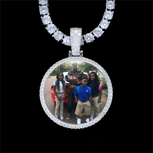 925S & VVS Moissanite 3D Circle Custom Picture Pendant