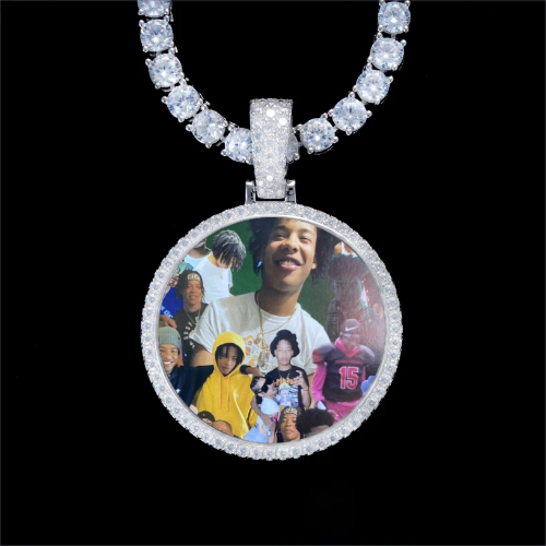 925S & VVS Moissanite 3D Circle Custom Picture Pendant
