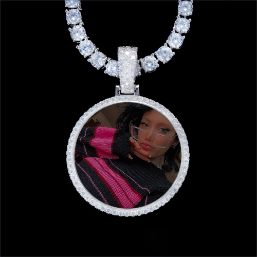925S & VVS Moissanite 3D Circle Custom Picture Pendant