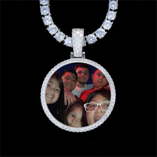 925S & VVS Moissanite 3D Circle Custom Picture Pendant