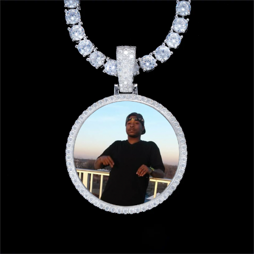 925S & VVS Moissanite 3D Circle Custom Picture Pendant