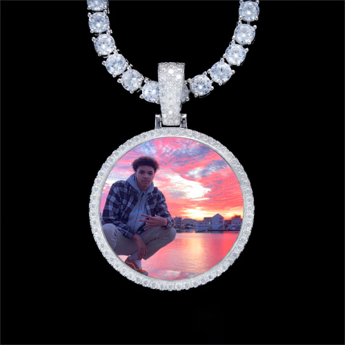 925S & VVS Moissanite 3D Circle Custom Picture Pendant