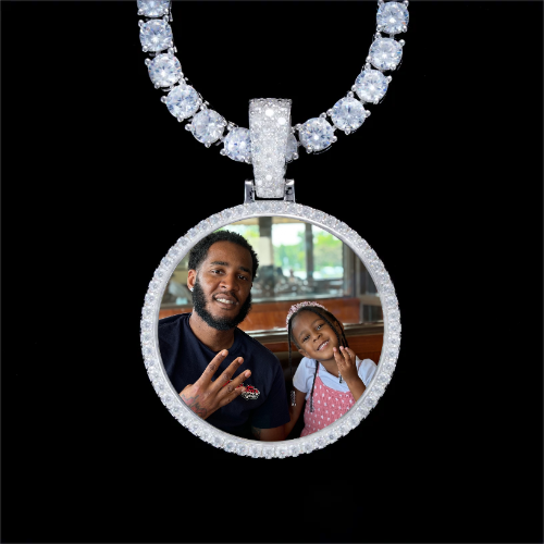 925S & VVS Moissanite 3D Circle Custom Picture Pendant