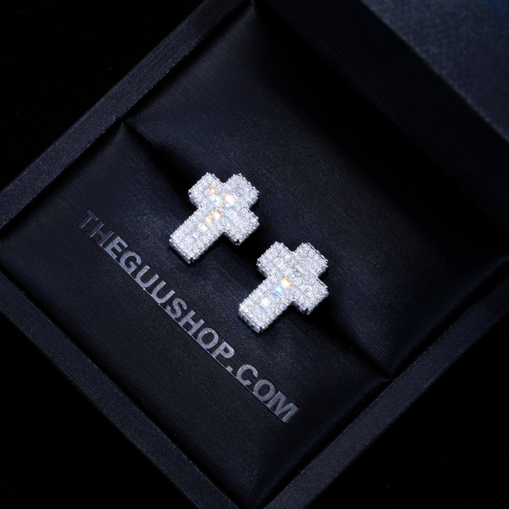 VVS1 Moissanite Baguette Cross Earrings