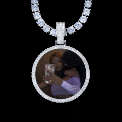 925S & VVS Moissanite 3D Circle Custom Picture Pendant