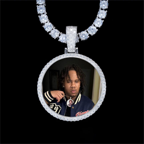 925S & VVS Moissanite 3D Circle Custom Picture Pendant