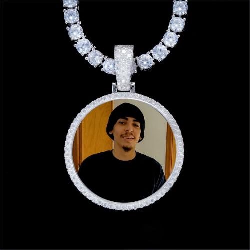 925S & VVS Moissanite 3D Circle Custom Picture Pendant