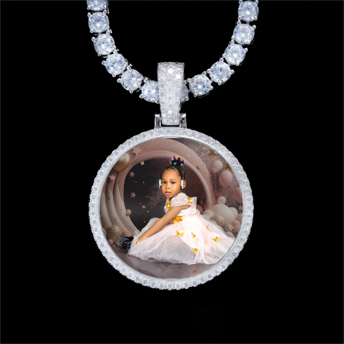 925S & VVS Moissanite 3D Circle Custom Picture Pendant
