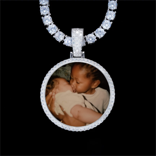 925S & VVS Moissanite 3D Circle Custom Picture Pendant