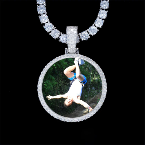 925S & VVS Moissanite 3D Circle Custom Picture Pendant