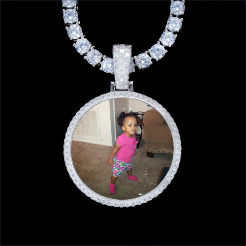 925S & VVS Moissanite 3D Circle Custom Picture Pendant