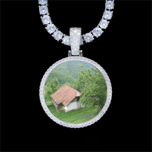 925S & VVS Moissanite 3D Circle Custom Picture Pendant