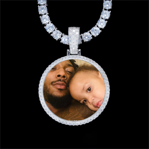 925S & VVS Moissanite 3D Circle Custom Picture Pendant