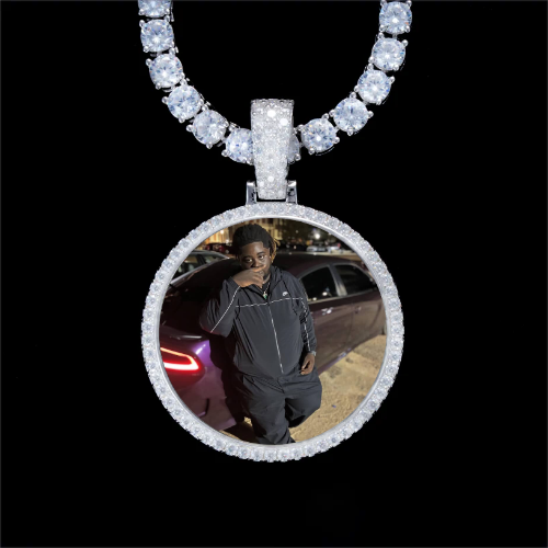 925S & VVS Moissanite 3D Circle Custom Picture Pendant